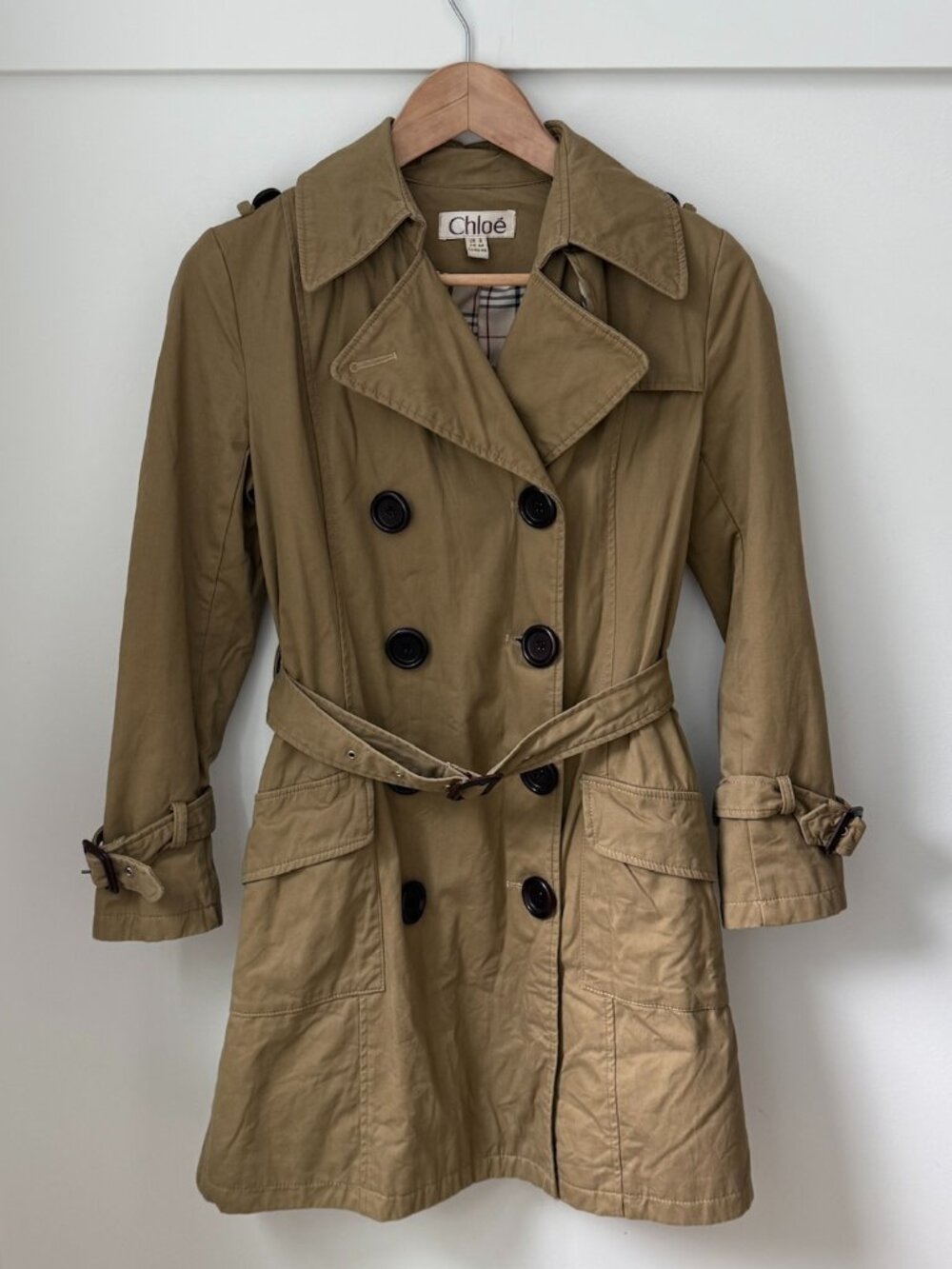 CLASSIC Double-Breasted Khaki Trench Coat Plaid Lining Belted Size FR 44